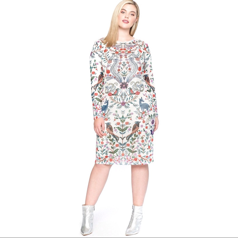ELOQUII Plus Size Floral Woodland Animal Dress 16